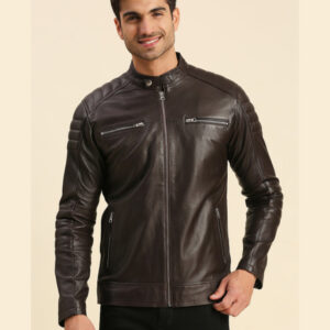 Boaz Brown Leather Racer Jacket