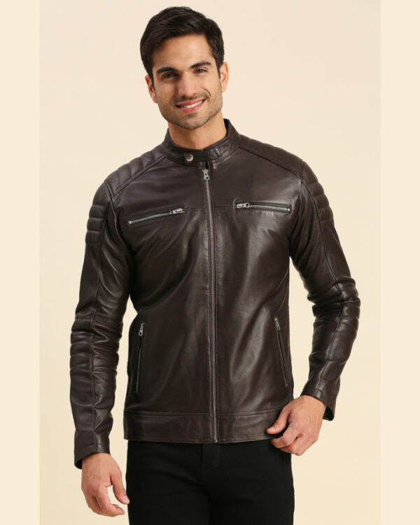 Boaz Brown Leather Racer Jacket