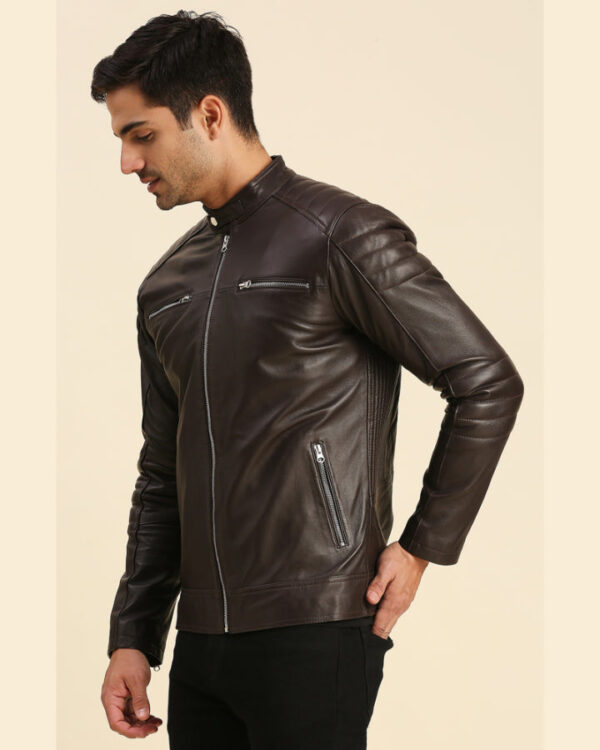 Boaz Brown Leather Racer Jacket