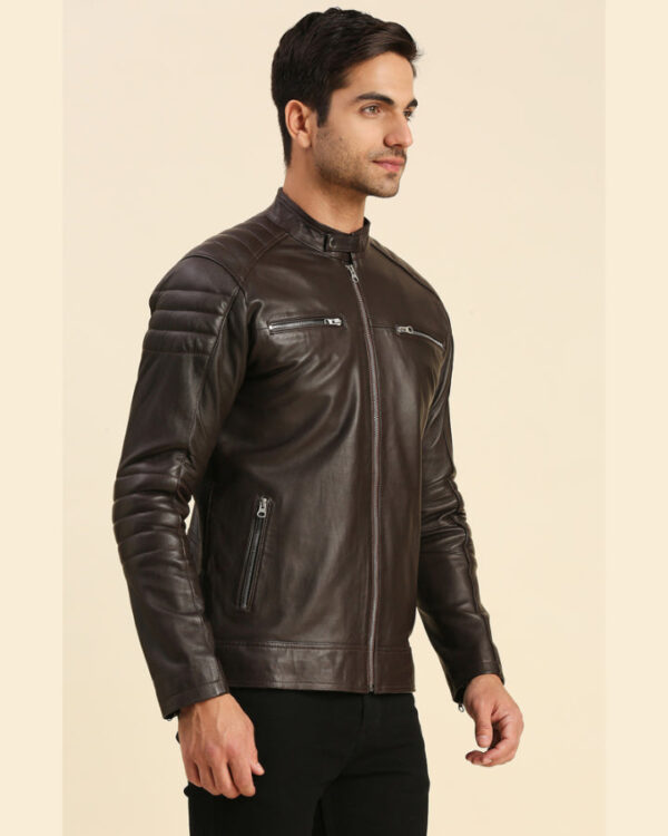 Boaz Brown Leather Racer Jacket