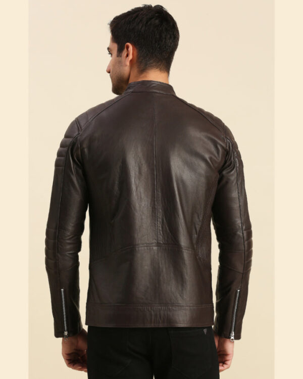 Boaz Brown Leather Racer Jacket