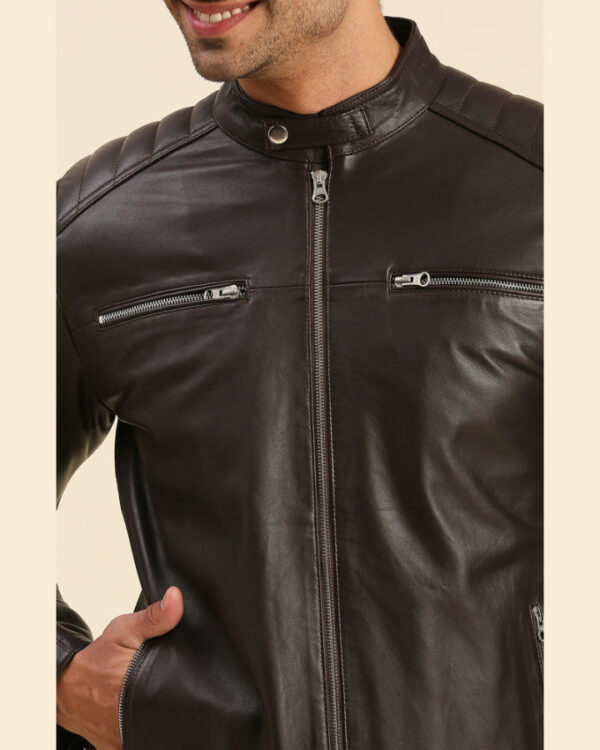 Boaz Brown Leather Racer Jacket