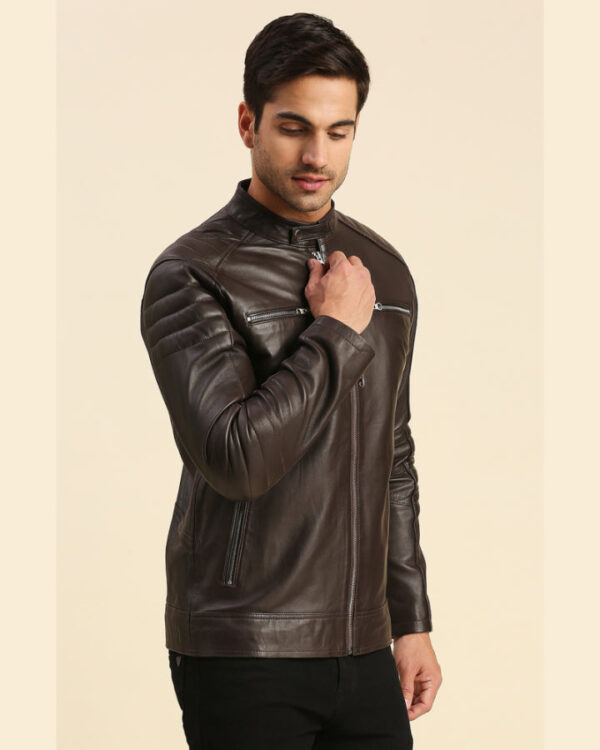 Boaz Brown Leather Racer Jacket