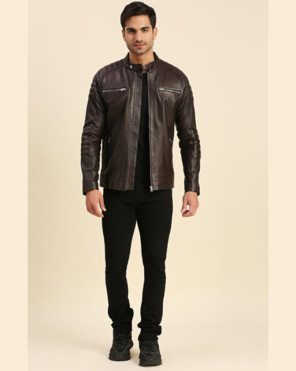 Boaz Brown Leather Racer Jacket