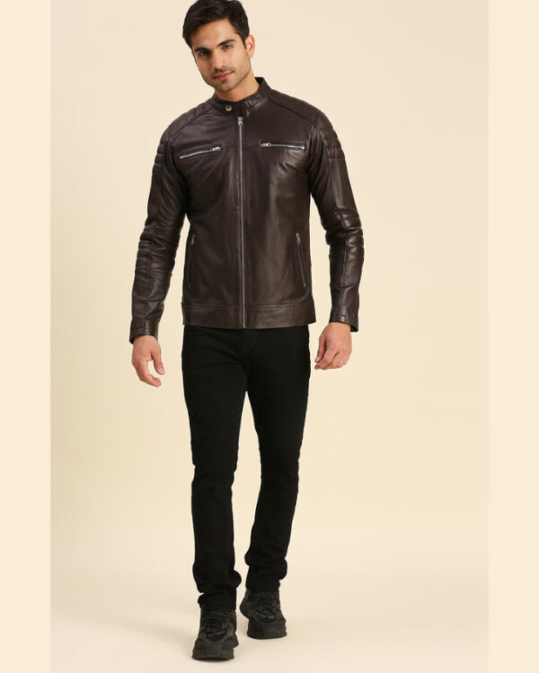 Boaz Brown Leather Racer Jacket