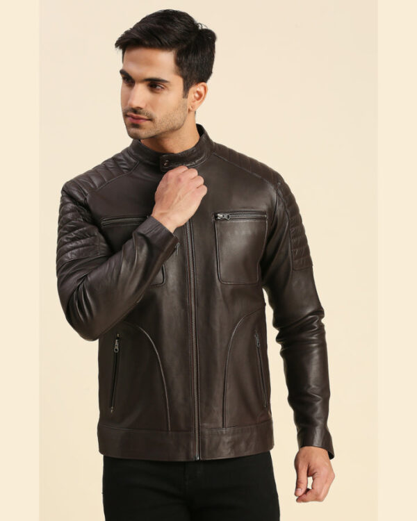 Dumi Brown Leather Racer Jacket