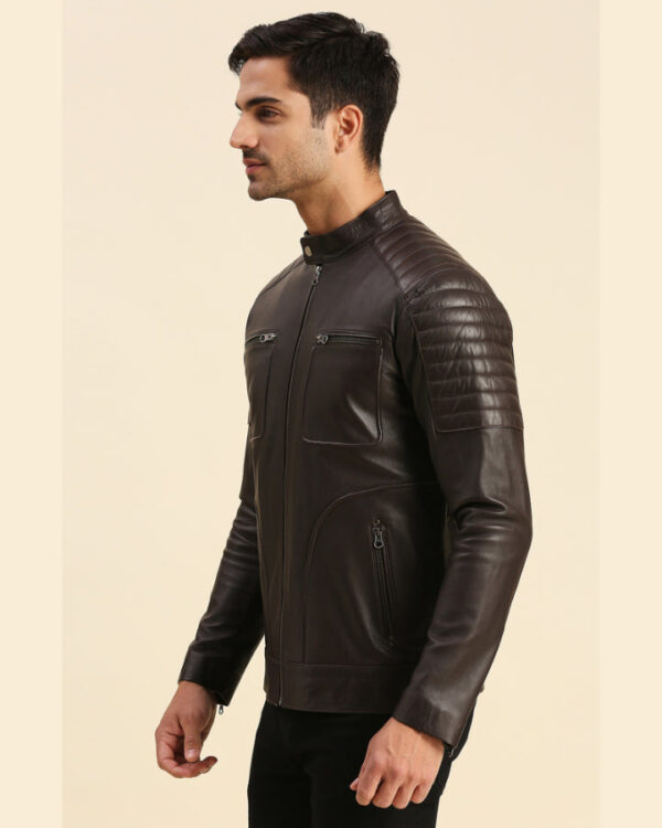 Dumi Brown Leather Racer Jacket