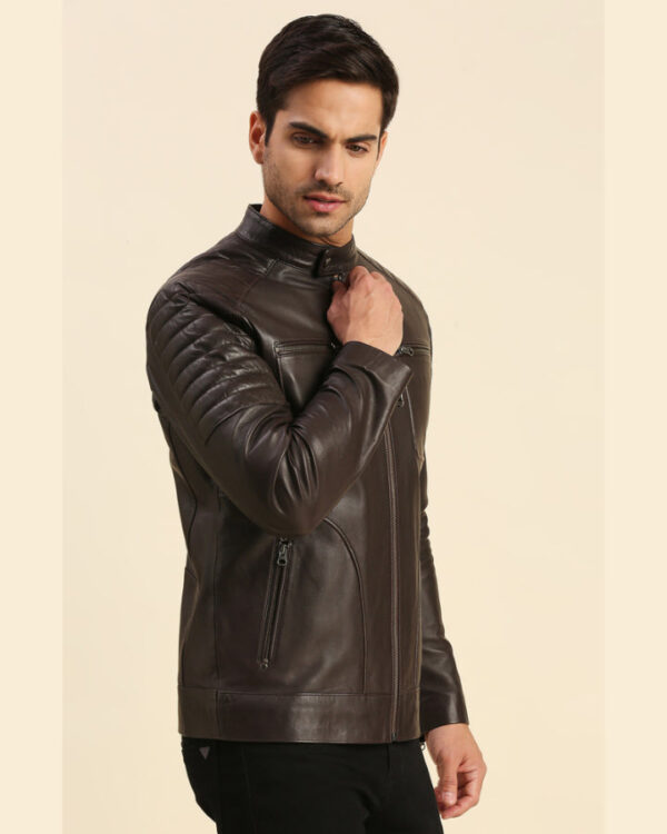 Dumi Brown Leather Racer Jacket