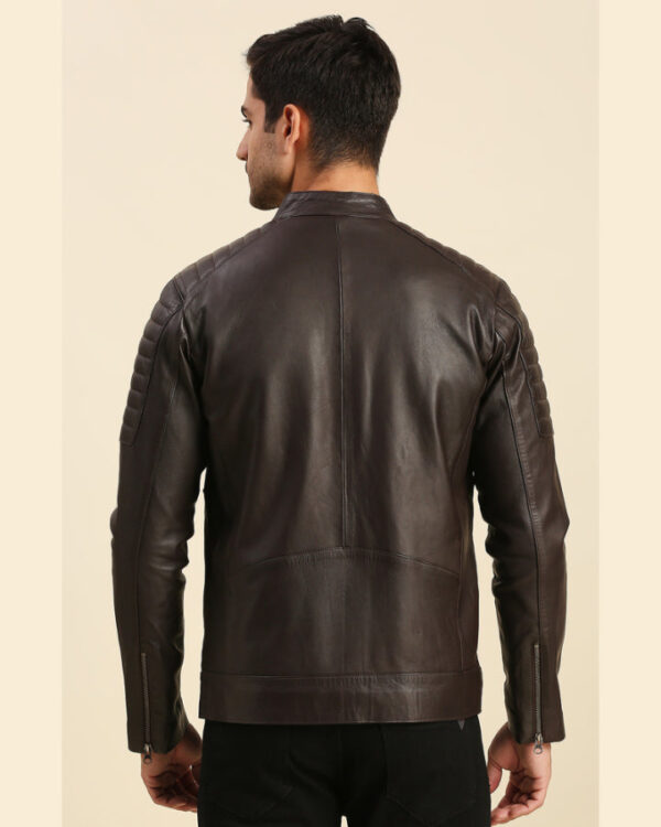 Dumi Brown Leather Racer Jacket