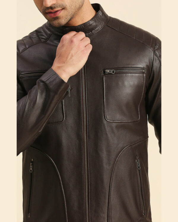 Dumi Brown Leather Racer Jacket