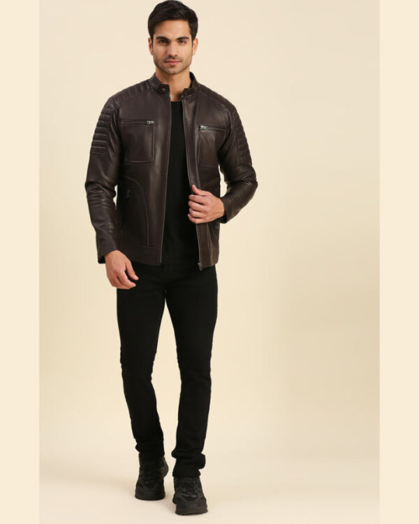 Dumi Brown Leather Racer Jacket