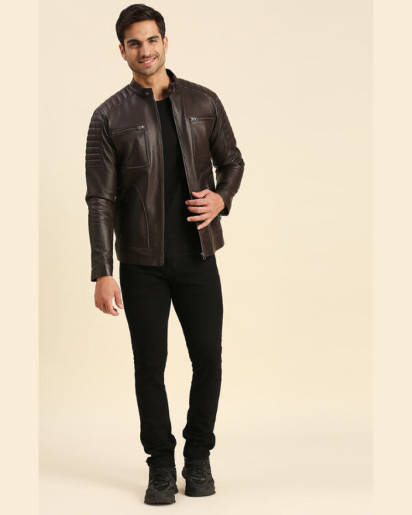 Dumi Brown Leather Racer Jacket