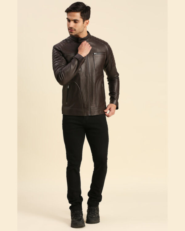 Dumi Brown Leather Racer Jacket