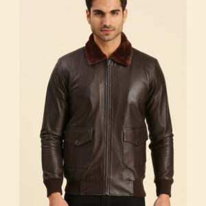 Graham Brown Bomber Leather Jacket With Shearling Collar