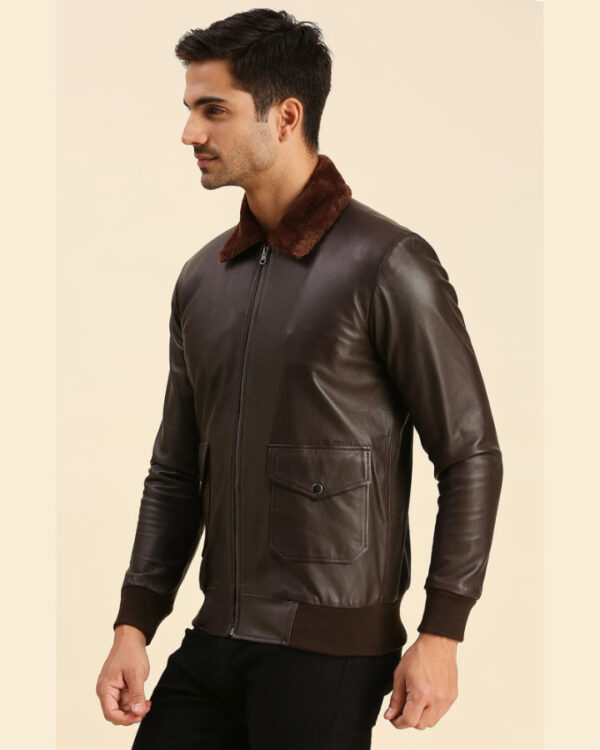 Graham Brown Bomber Leather Jacket With Shearling Collar