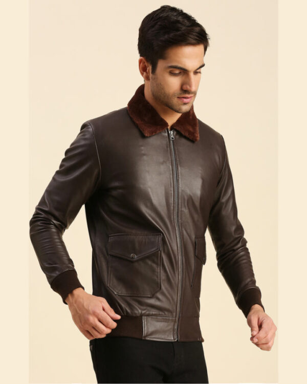 Graham Brown Bomber Leather Jacket With Shearling Collar