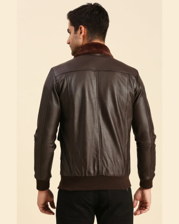 Graham Brown Bomber Leather Jacket With Shearling Collar