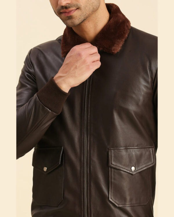 Graham Brown Bomber Leather Jacket With Shearling Collar