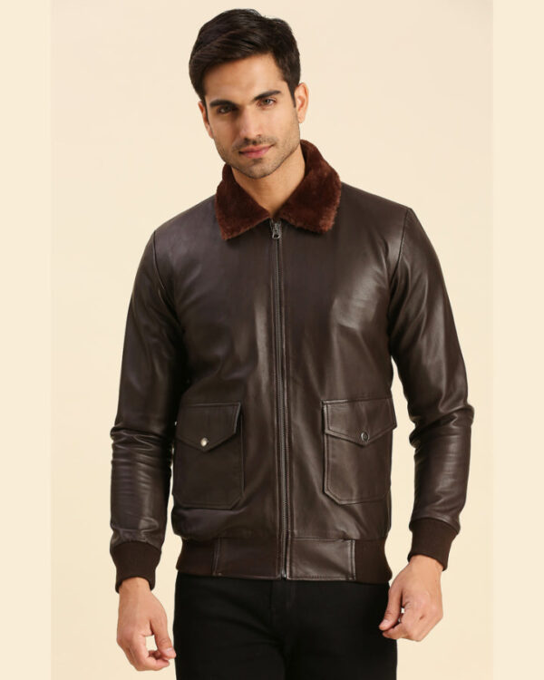 Graham Brown Bomber Leather Jacket With Shearling Collar