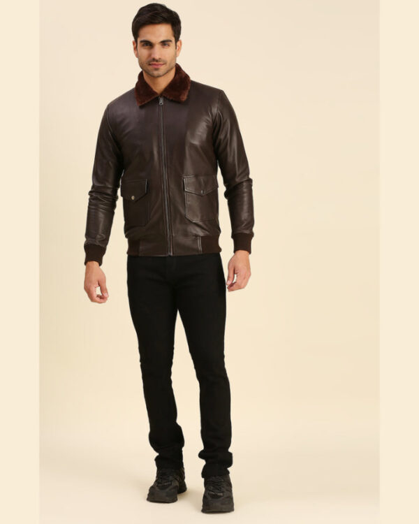 Graham Brown Bomber Leather Jacket With Shearling Collar