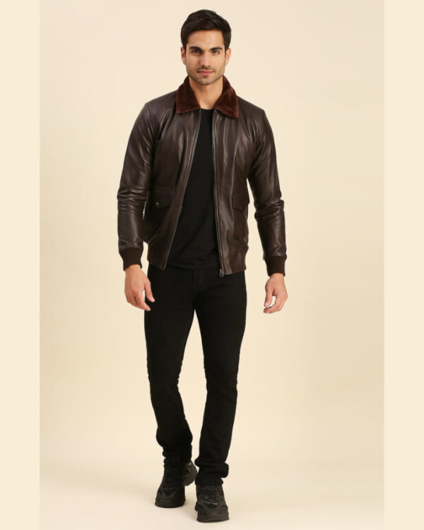 Graham Brown Bomber Leather Jacket With Shearling Collar