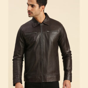 Iniko Brown Leather Racer Jacket