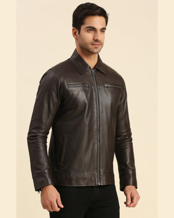 Iniko Brown Leather Racer Jacket