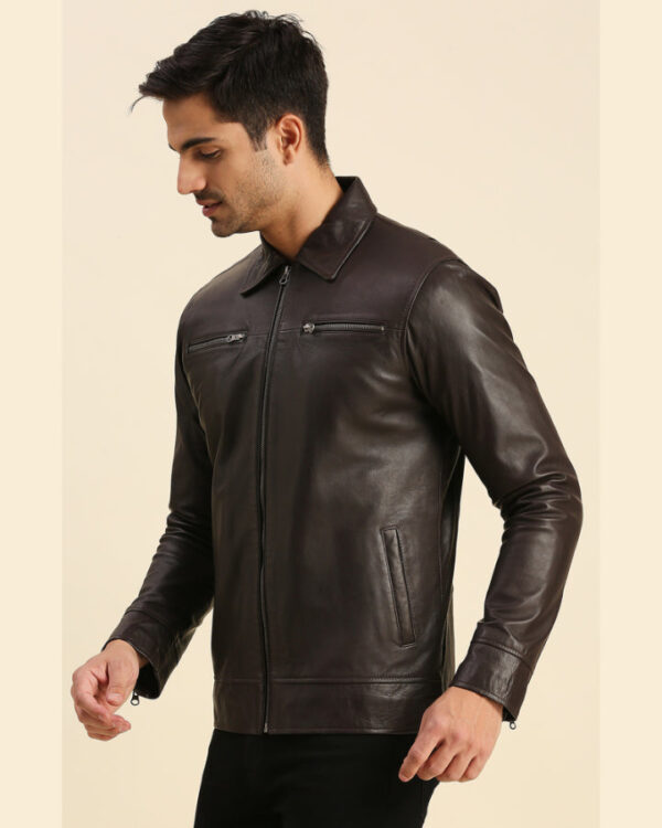 Iniko Brown Leather Racer Jacket