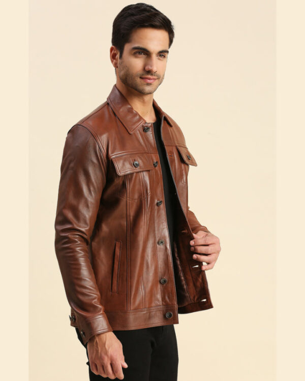 Cyrus Brown Leather Racer Jacket