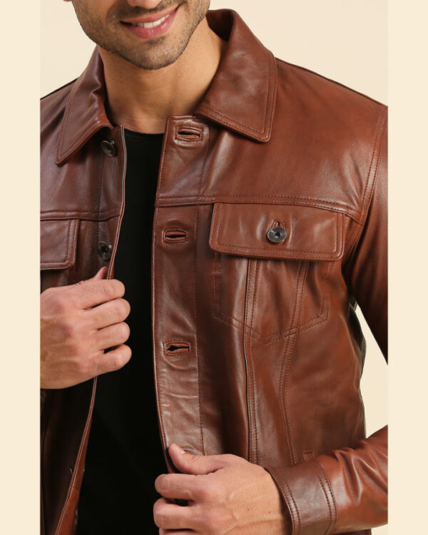 Cyrus Brown Leather Racer Jacket