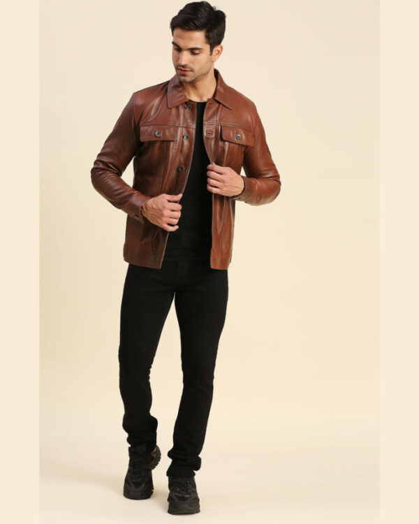 Cyrus Brown Leather Racer Jacket