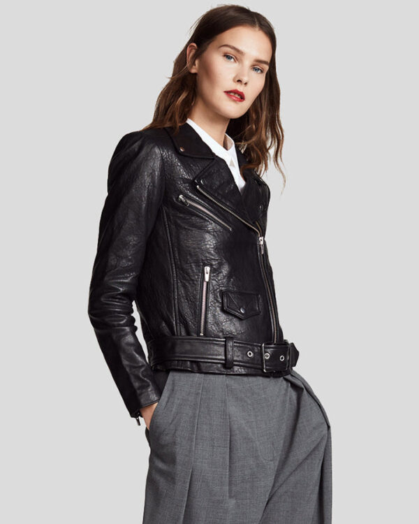 Adelina Black Biker Leather Jacket