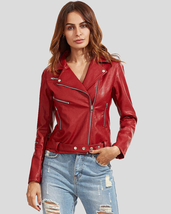 Luna Red Biker Leather Jacket