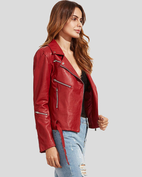 Luna Red Biker Leather Jacket