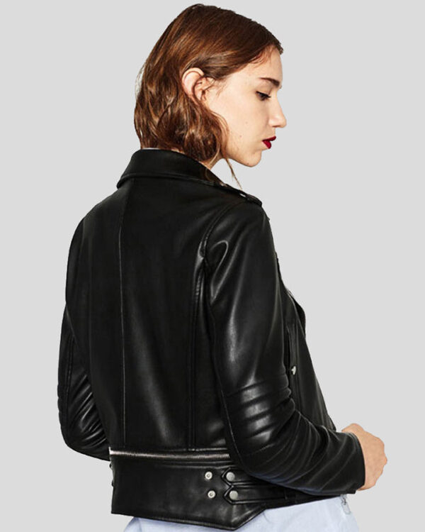 Rukshy Black Biker Leather Jacket with Adjustable Length