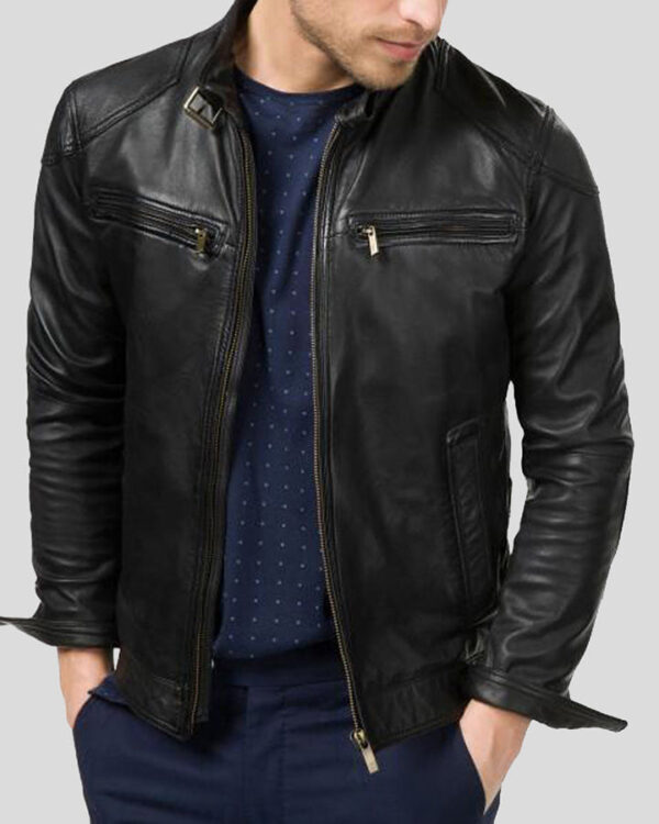 GIOVANNI Black Biker Leather Jacket