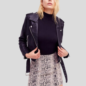 Zahia Black Biker Leather Jacket