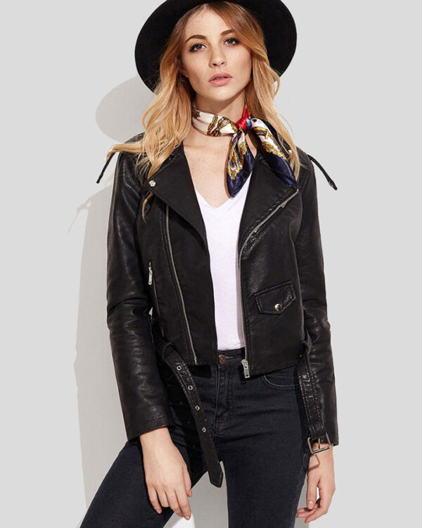 Granya Black Biker Leather Jacket