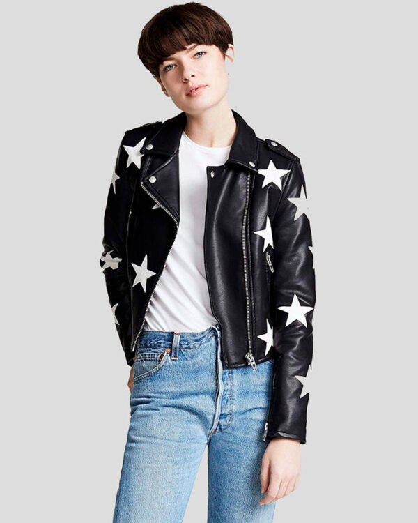 Zaylee Black Biker Star Leather Jacket