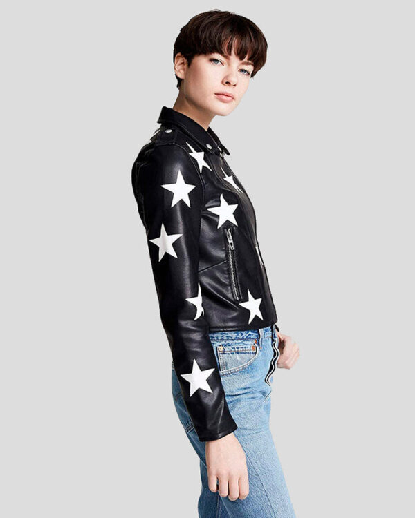 Zaylee Black Biker Star Leather Jacket