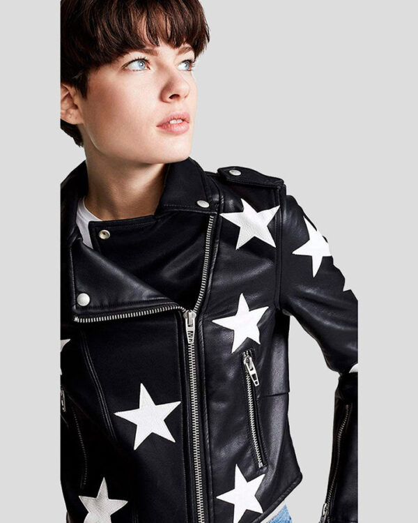 Zaylee Black Biker Star Leather Jacket